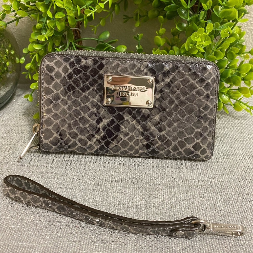 Michael Kors snake skin embedded wallet wristlet
